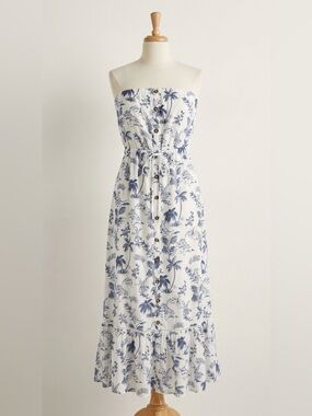 Lost + Wander White Maxi Dress with Blue Tropical Print NWT Size L